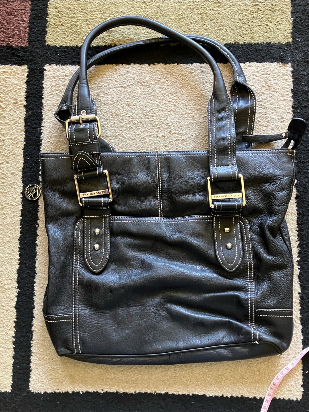 Vintage Franco Sarto Black Faux Leather Tote Bag